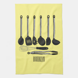 Kitchen utensil cartoon illustration tea towel