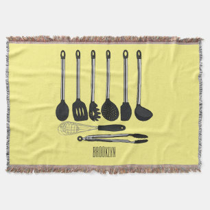 Kitchen utensil cartoon illustration  throw blanket
