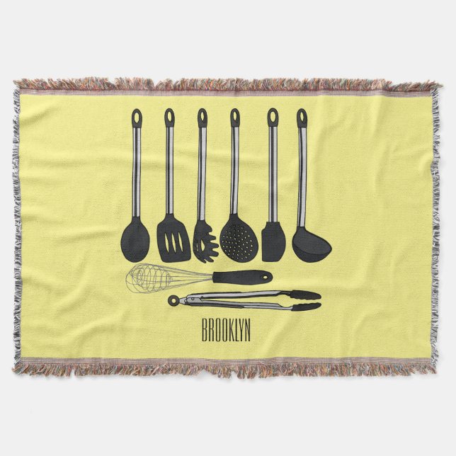 Kitchen utensil cartoon illustration  throw blanket (Front)