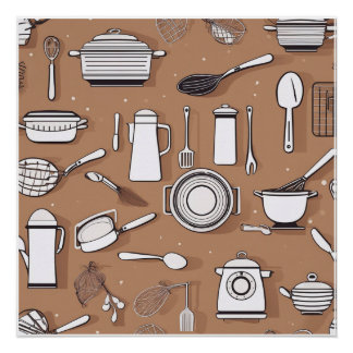 Kitchen Utensil Theme Wrapping Paper Poster