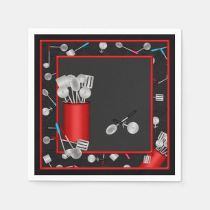 Kitchen Utensils,Black-PAPER PARTY NAPKINS