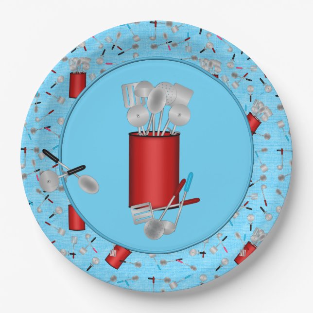 Kitchen Utensils, Blue-Paper Plates (Front)