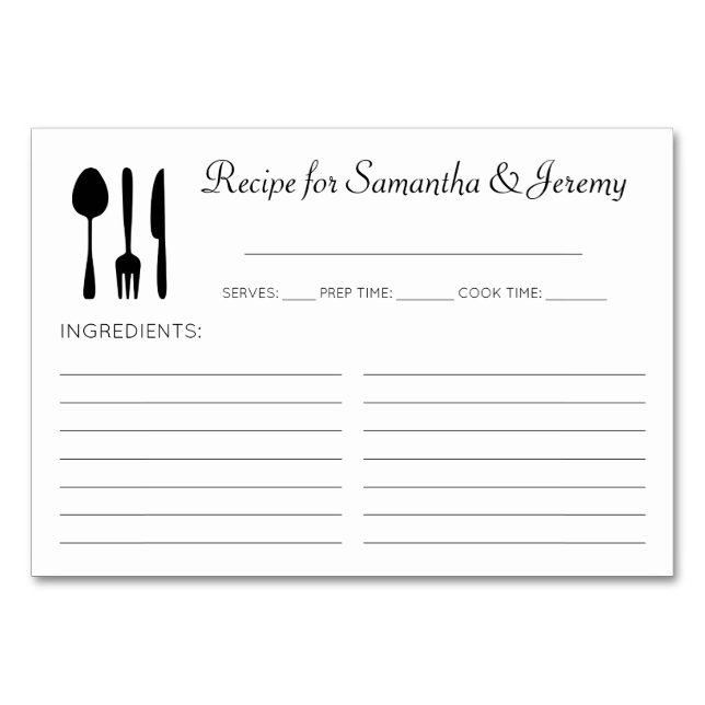 Kitchen Utensils Bridal Shower Recipe Cards (Front)