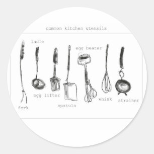 Kitchen utensils classic round sticker
