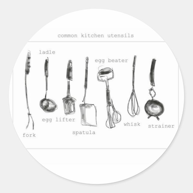 Kitchen utensils classic round sticker (Front)