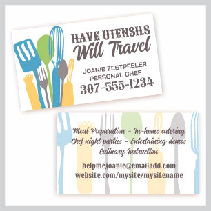 kitchen utensils cooking class chef catering business card