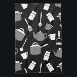 Kitchen Utensils & Cookware | Black White & Grey Tea Towel<br><div class="desc">Modern kitchen town features a fun and whimsical kitchen utensil pattern in a modern black and white colour palette with grey accents. A stylishly fun and whimsical addition to your kitchen towel collection, thoughtful modern home gift for the cook in your life, or stylish kitchen gift for any occasion. Designed...</div>