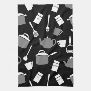 Kitchen Utensils & Cookware   Black White & Grey Tea Towel
