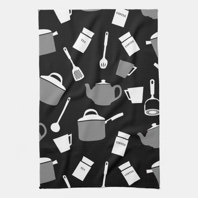 Kitchen Utensils & Cookware | Black White & Grey Tea Towel (Vertical)