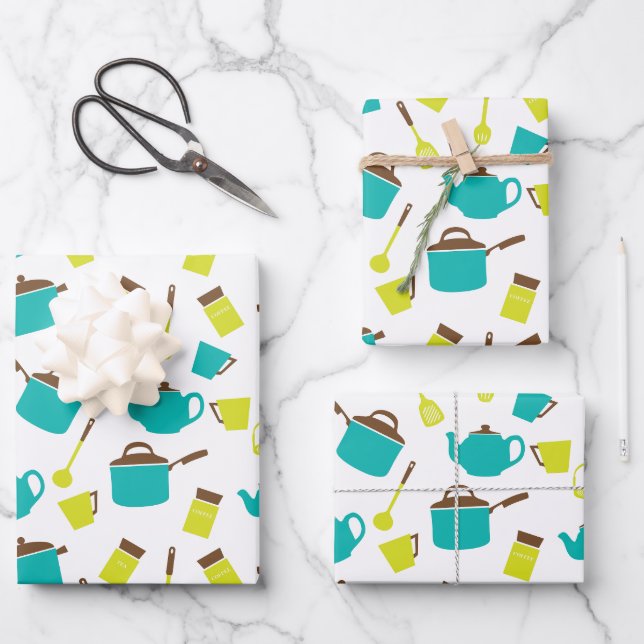 Kitchen Utensils, Cookware, Cutlery, Kitchenware Wrapping Paper Sheet (Front)
