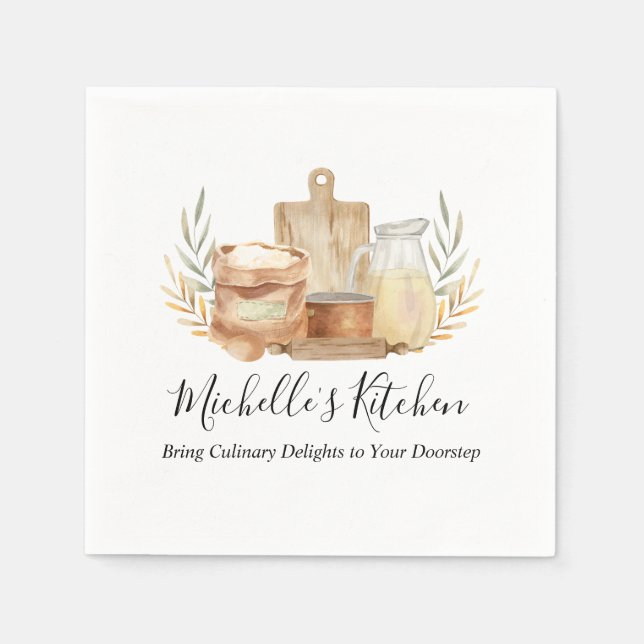 Kitchen Utensils Food Watercolor Home Catering Napkin (Front)