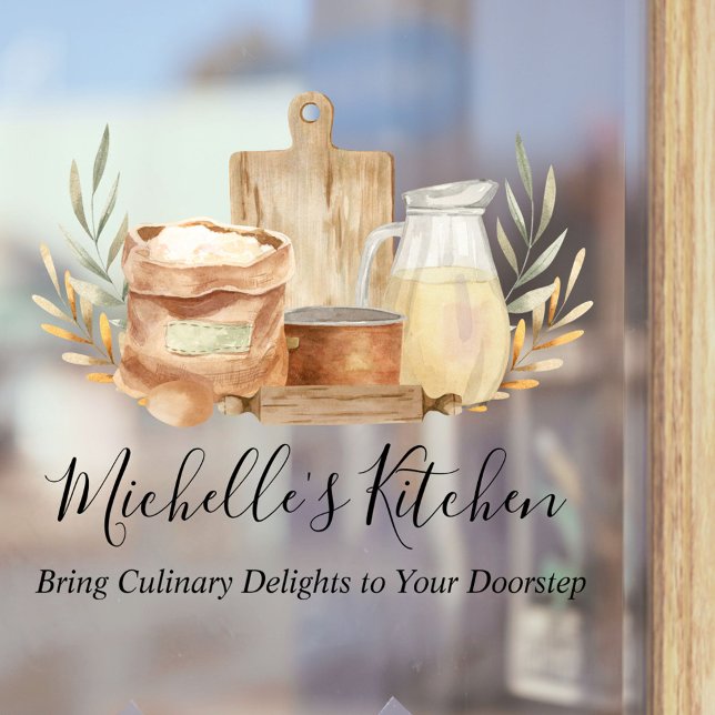 Kitchen Utensils Food Watercolor Quote Window Cling (In situ)