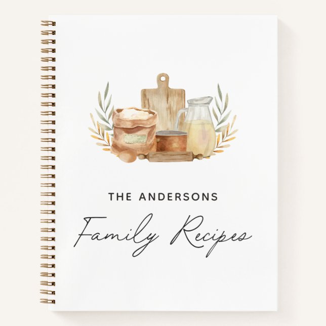 Kitchen Utensils Food Watercolor Recipe Book (Front)