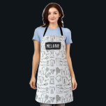 Kitchen Utensils Line Doodle Pattern Personalised Apron<br><div class="desc">Classic kitchen utensils and gadgets illustrated pattern.</div>