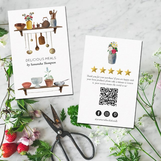 Kitchen Utensils Meal Chef Catering Review Request Business Card (Creator Uploaded)