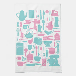 Kitchen Utensils Modern Towel {Aqua & Pink}