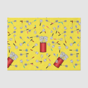Kitchen Utensils on Yellow TISSUE WRAPPING PAPER