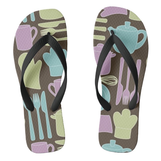 Kitchen Utensils Pattern 2 Flip Flops (Footbed)