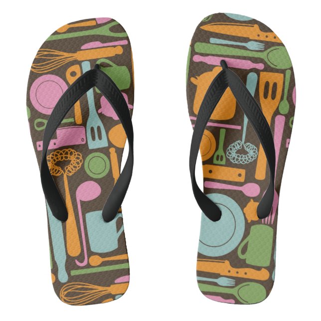 Kitchen Utensils Pattern 3 Flip Flops (Footbed)
