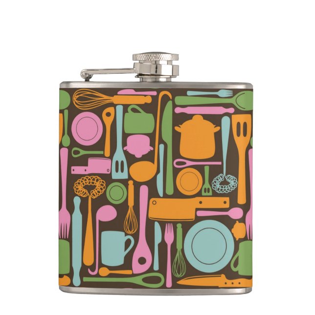Kitchen Utensils Pattern 3 Hip Flask (Front)