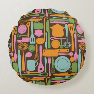 Kitchen Utensils Pattern 3 Round Cushion