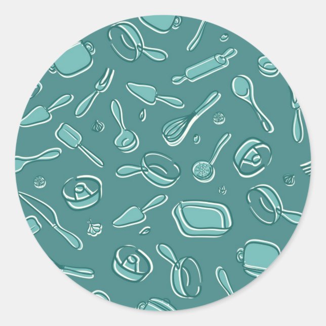 Kitchen Utensils Pattern Classic Round Sticker (Front)