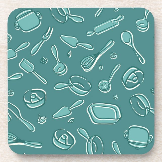 Kitchen Utensils Pattern Coaster (Front)