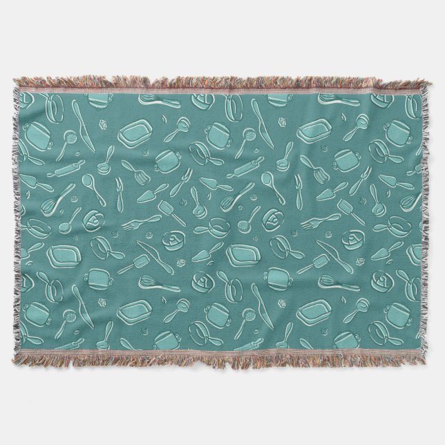 Kitchen Utensils Pattern Throw Blanket (Front)