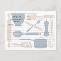 Kitchen utensils recipe cards, dusty rose blue