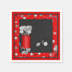 Kitchen Utensils,Red 2-PAPER PARTY NAPKINS