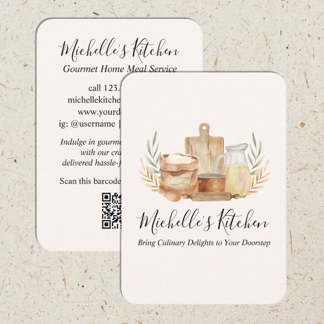 Kitchen Utensils Watercolor Home Catering Business Card (Front and Back side)