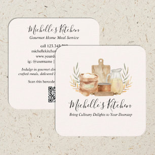 Kitchen Utensils Watercolor Home Meal Service Square Business Card