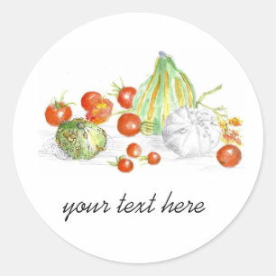 Kitchen Vegetables Tomatoes Squash Custom Name Classic Round Sticker