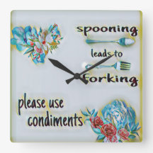 Kitchen Wall Clock, Square, Spooning Leads To Fork