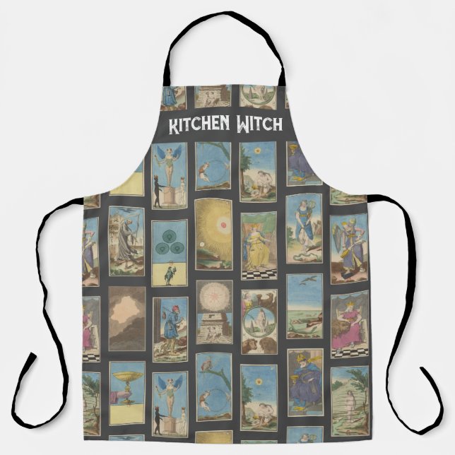 Kitchen Witch Vintage Tarot Card Grey Background Apron (Front)