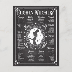 Kitchen Witchery Magic Knowledge Chart Vintage Postcard