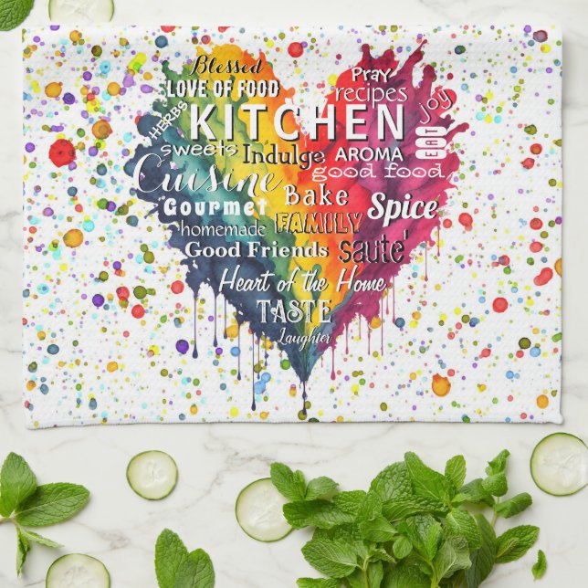 Kitchen Words and Terms Heart  Kitchen Towel (Folded)