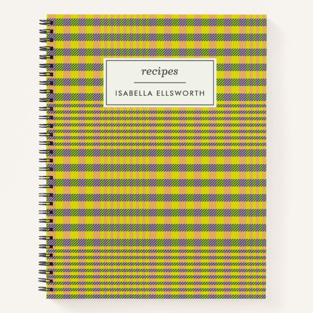 Kitchen Yellow Plaid Retro Fun Personalised Recipe Notebook (Front)