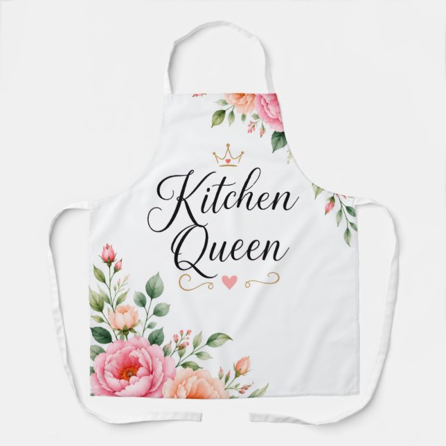 KitchenQueenFloralApronPersonalizedCookingGift Apron (Front)