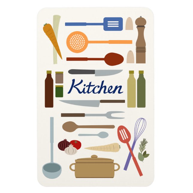 Kitchenware Illustration+Type Design Colour Magnet (Vertical)