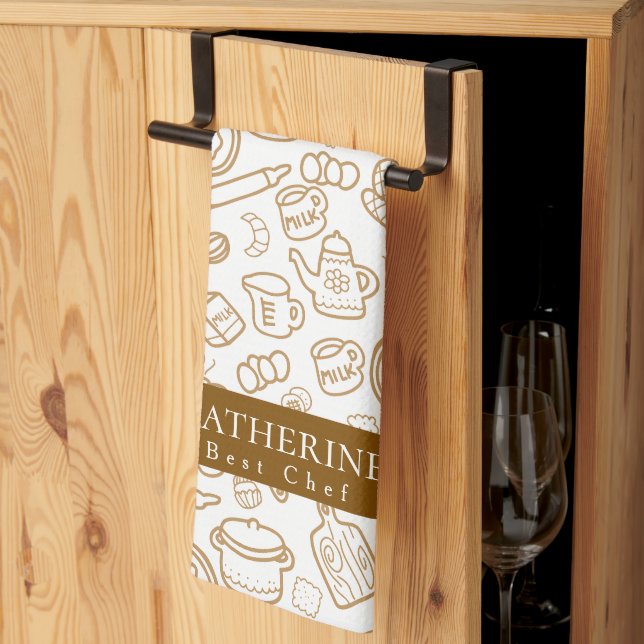 Kitchenware White Brown Kitchen Towels (Thirds Fold)