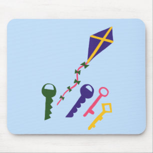 Kite and Keys Whimsical Cartoon Art Mouse Mat