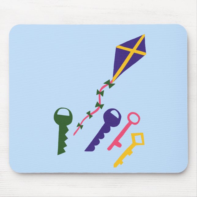 Kite and Keys Whimsical Cartoon Art Mouse Mat (Front)