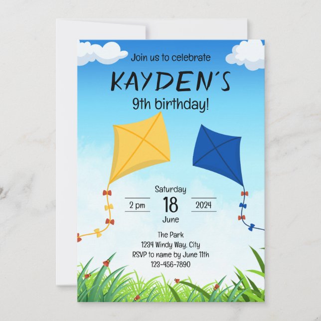 Kite Birthday Invitation (Front)