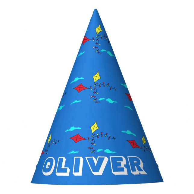 Kite Blue Sky Cloud Pattern Name Birthday Party Party Hat (Front)