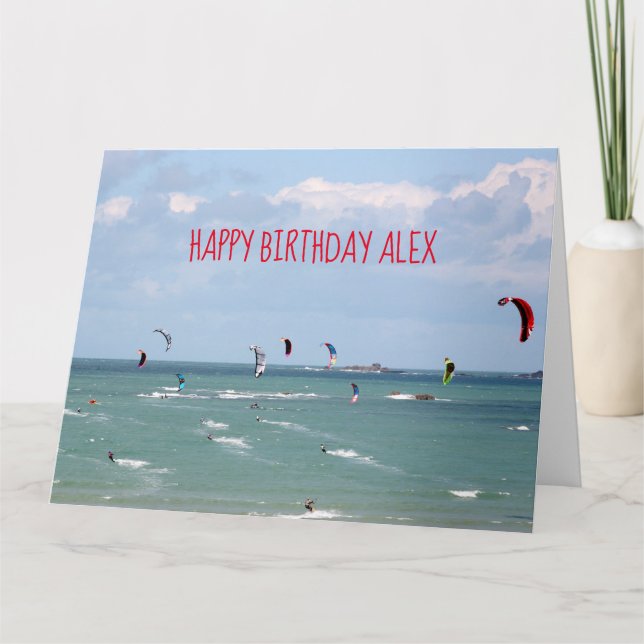 Kite Boarding Race Happy Birthday personalised Car Card (Front)
