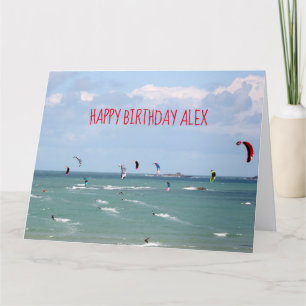 Kite Boarding Race Happy Birthday personalised Car Card