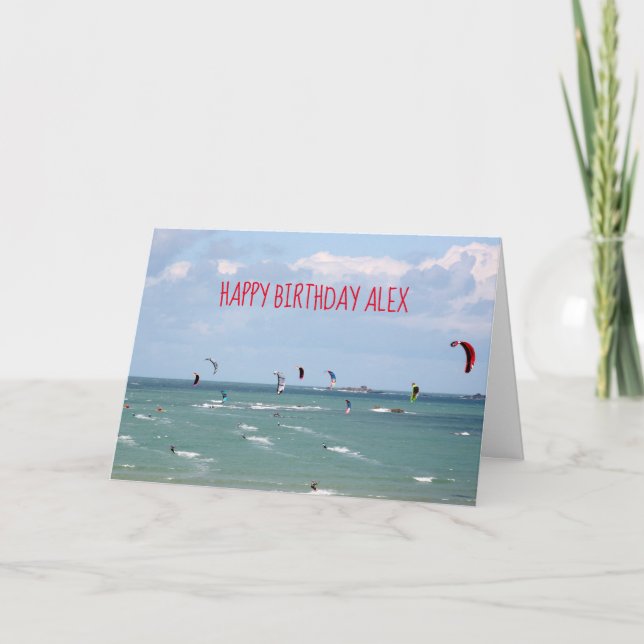 Kite Boarding Race Happy Birthday personalized Card (Front)