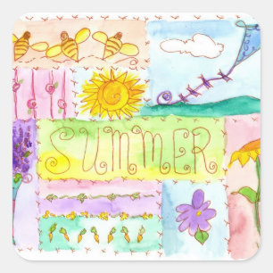 Kite Flowers Bees Watercolor Summer Square Sticker