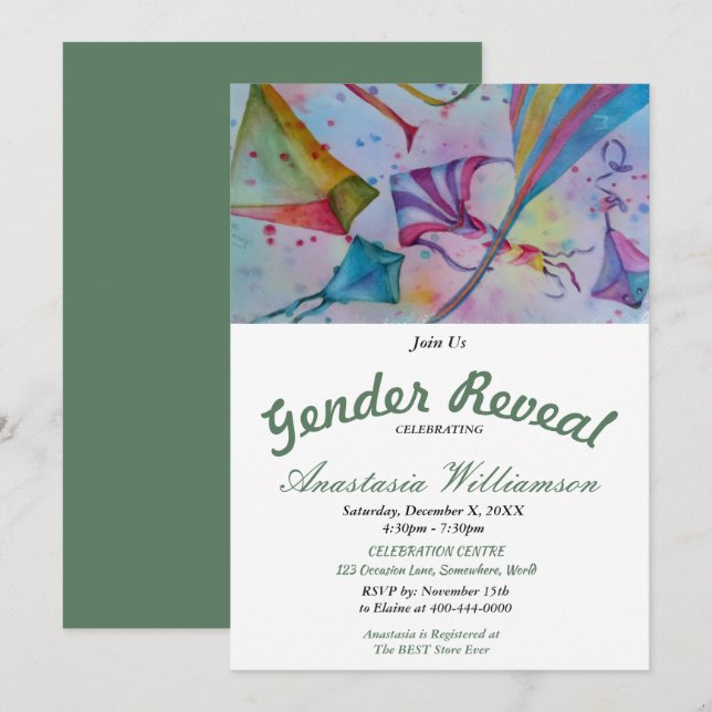 KITE FLYING BABY GENDER REVEAL PARTY INVITATION (Front/Back)